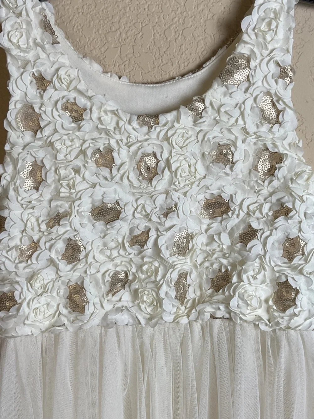 Justice Girls 12 Ivory Embellished Flower Layered Tulle Dress Summer Flower Girl